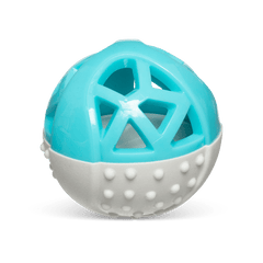 Teal and grey dog toy ball.  Built in squeaker for engaging dog play. 